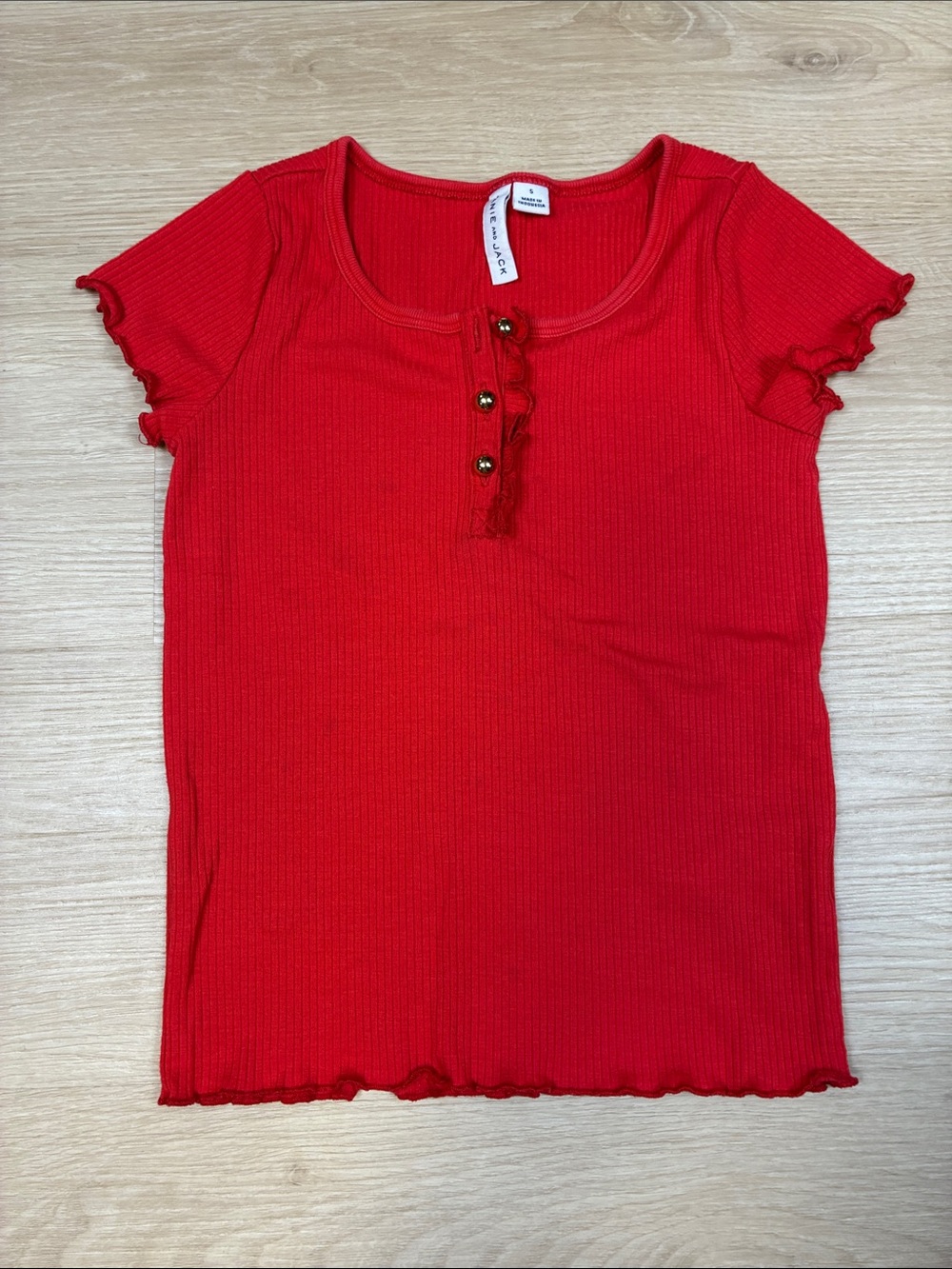 Janie and Jack Bright Red Ribbed Henley Tee